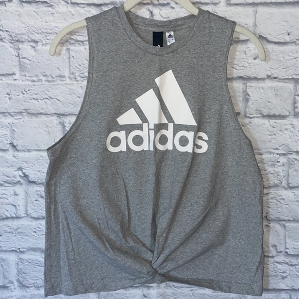 Adidas Womens Knotted Sleeveless Athleisure Workout Tee Fitted Crop Top